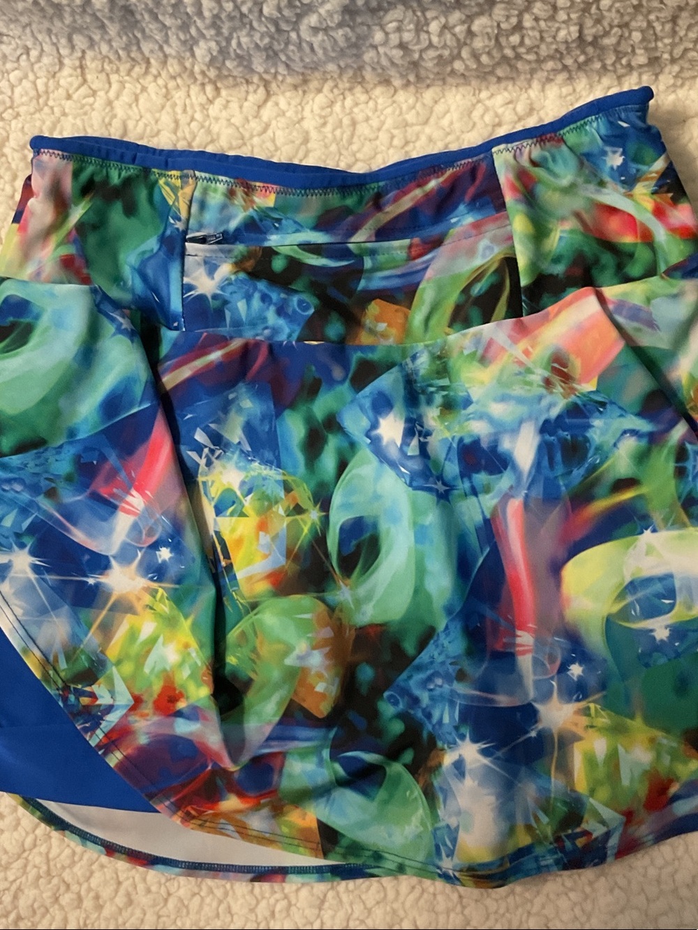 Colorful Abstract Print Sparkle Skirt in Blue-Green